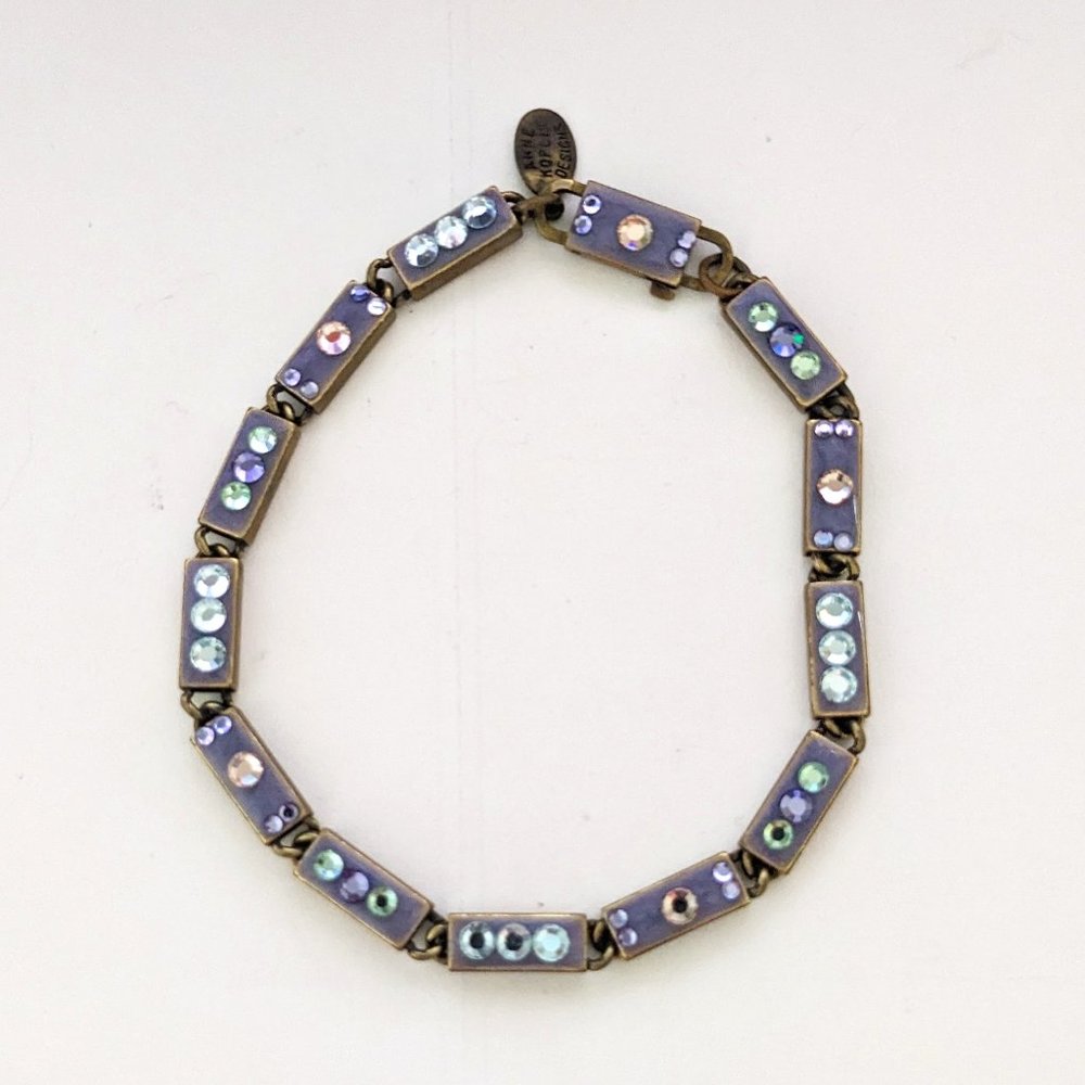 Vintage ANNE KOPLIK DESIGNS Rhinestone Antique Gold Tone Bracelet